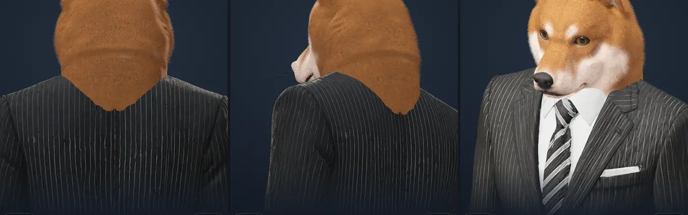 Avant, de dos : la nuque tombe sur la veste jusqu'aux omoplates.