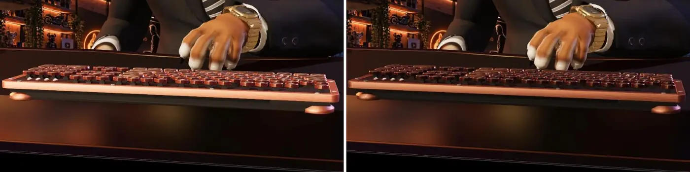 Le clavier avant et après : un cuivre brossé sombre au lieu d'un cuivre qui brille.