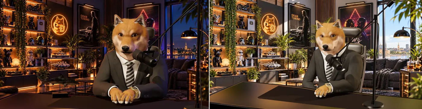 Le même plan, dans le salon nocturne puis dans le salon de jour.