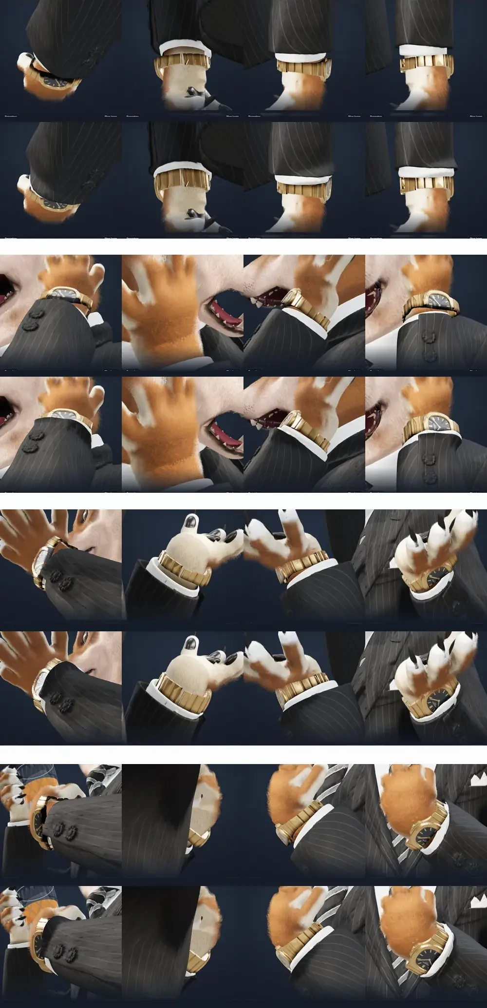 Quatre poses, quatre vues : la manchette posée sur la montre.