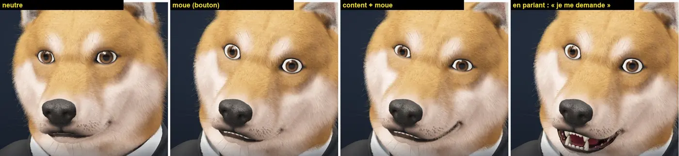 La moue curieuse : neutre, au bouton, sur « content », en parlant.