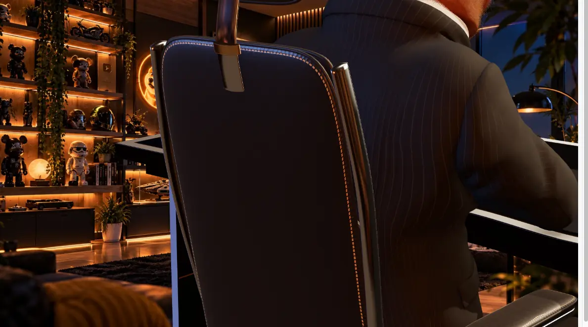 Le fauteuil de cuir, de dos.